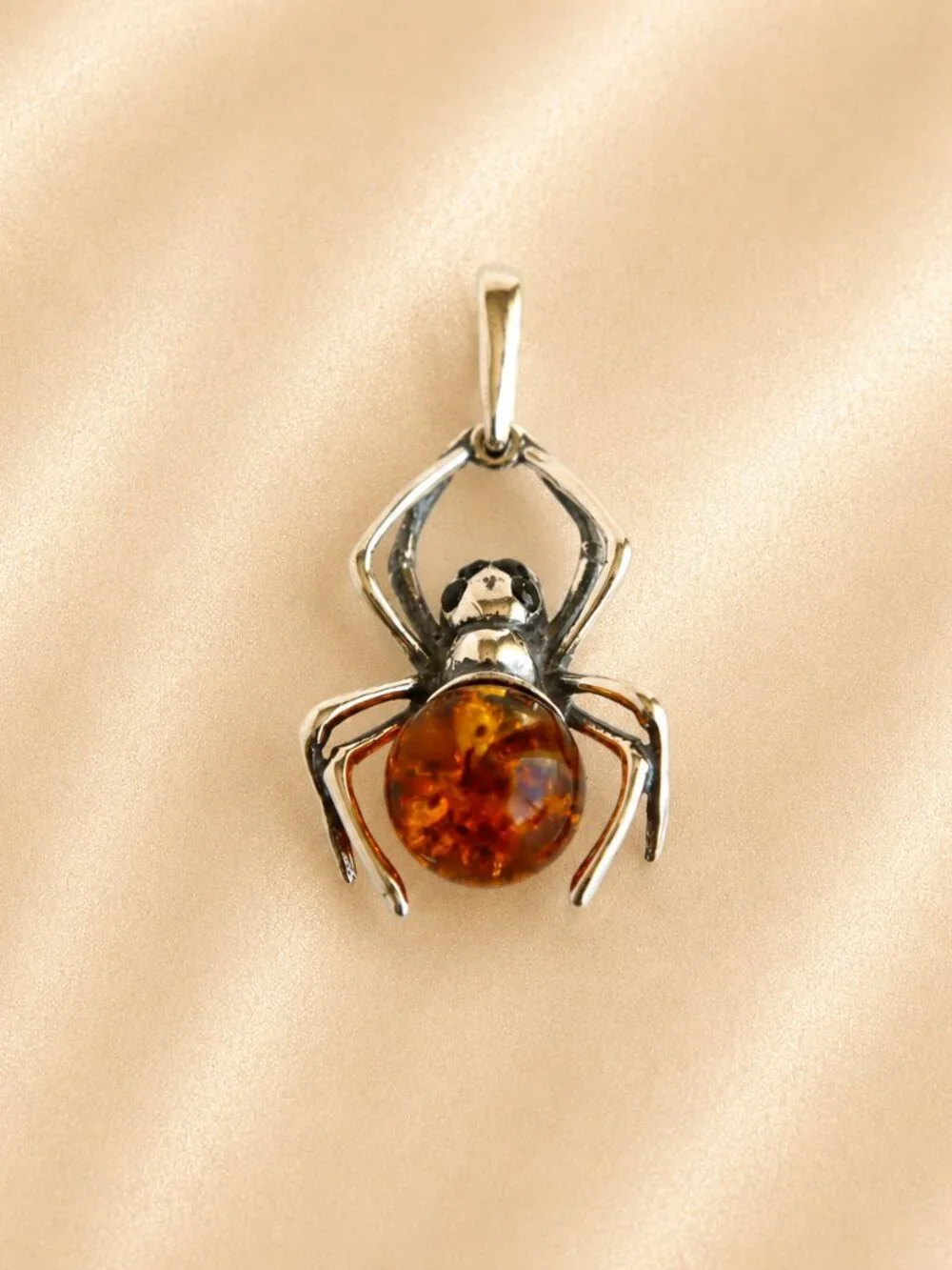 Baltic Amber Spider Pendant in Sterling Silver